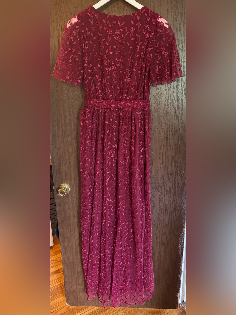 Burgundy Embroidered V-Neck Maxi Dress - Picture 3 of 3